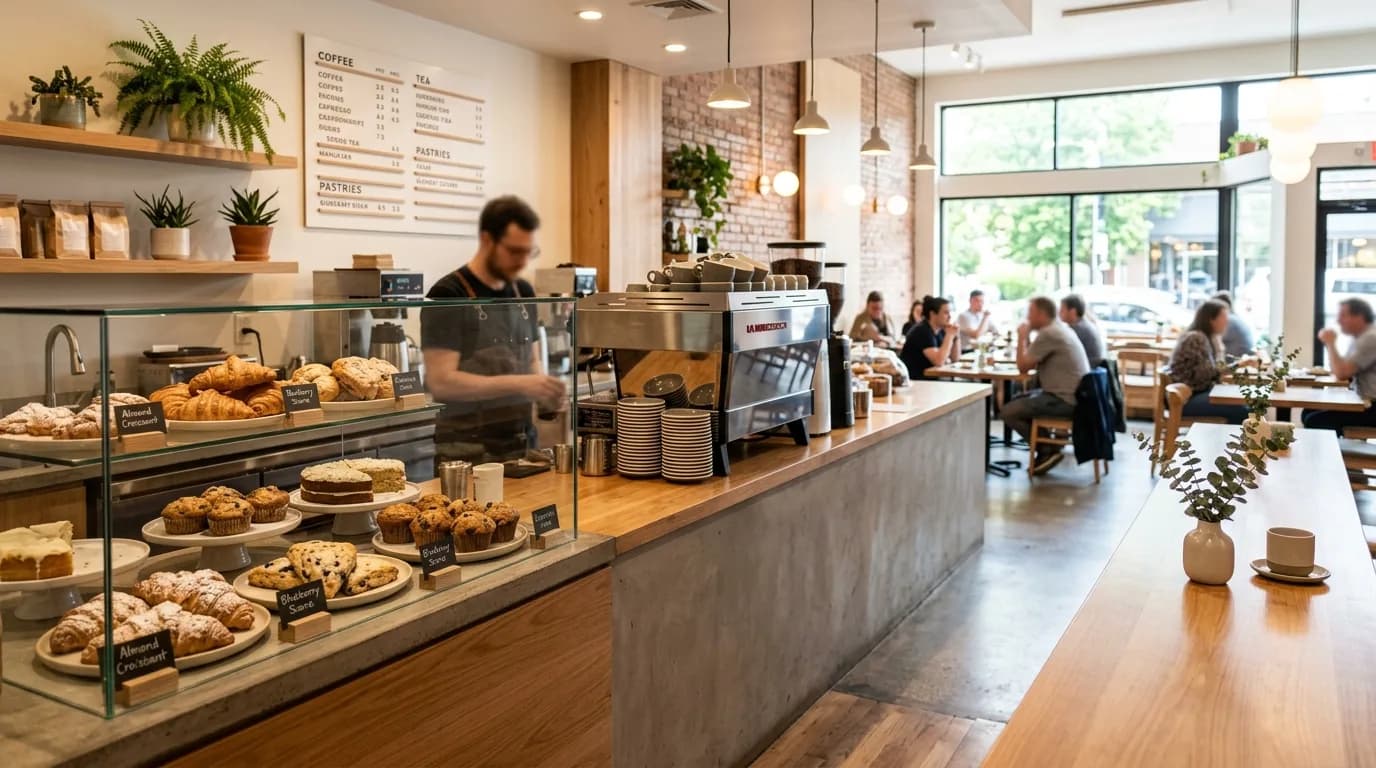 A barista working at the espresso machine.